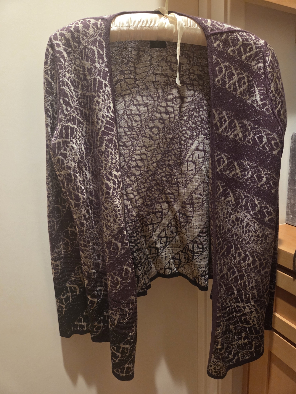 NIC+ZOE Purple and Cream Open-Front Patterned Cardigan